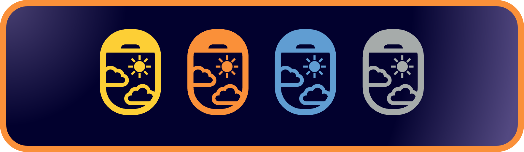 icons of open airplane windows with different views